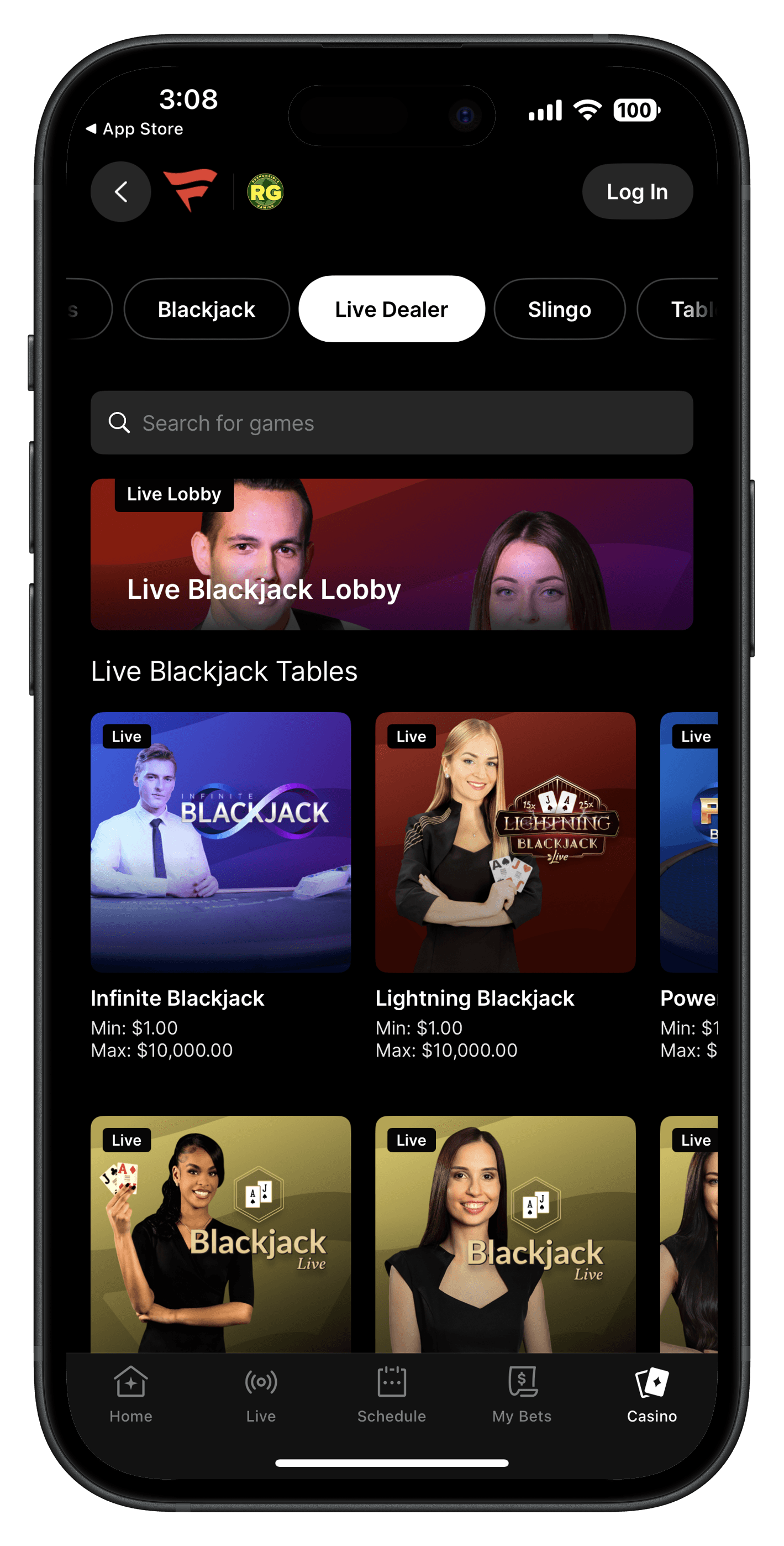 Fanatics Casino Live Dealer Screen