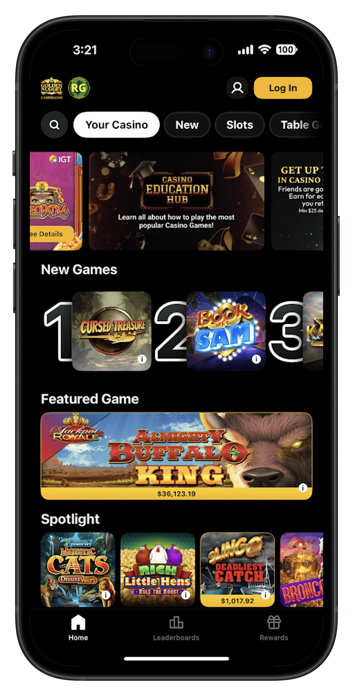 Golden Nugget Casino App Home Screen