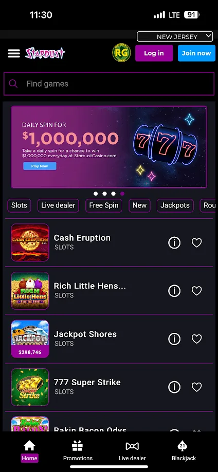 Stardust Casino App Screenshot