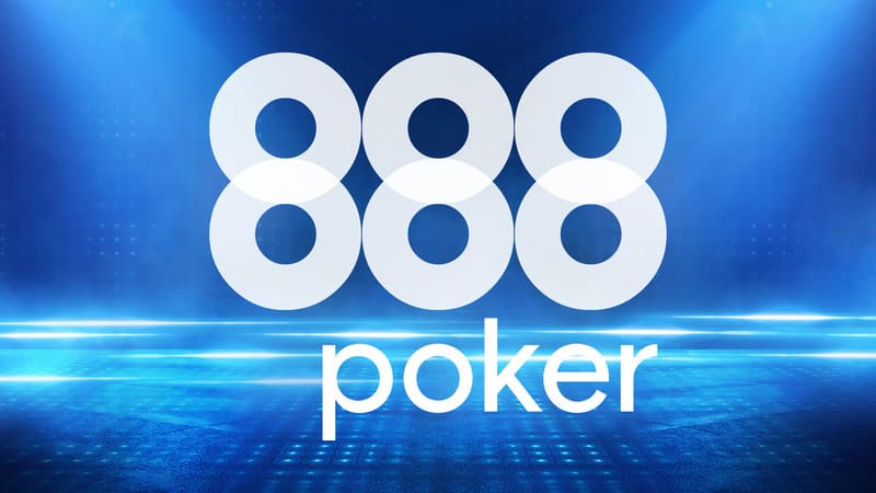 Letras de 888poker en fondo azul 