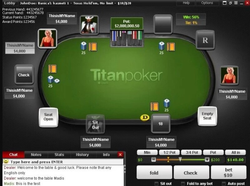 Captura de Pantalla de una mesa de juego en Titanpoker