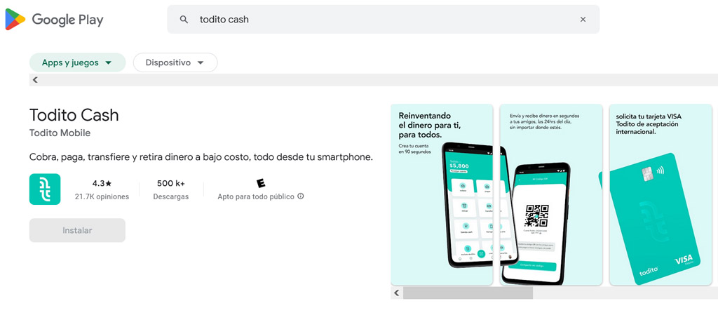 Captura de Pantalla de Todito Cash en google store