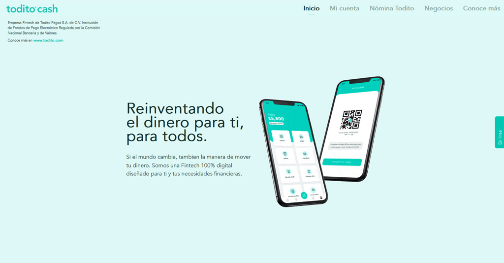 Captura de pantalla del sitio de todito cash 