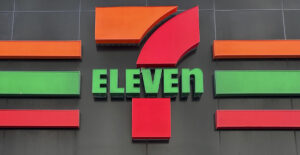 7-Eleven convenience store sign in downtown Manhattan.