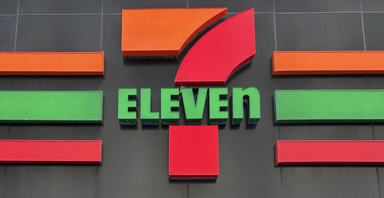 7-Eleven convenience store sign in downtown Manhattan.