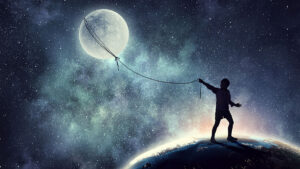 man captures the moon using a lasso