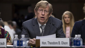 Former Solicitor General Ted Olson, who passed away in Nov. 2024, testifies on a panel of experts and character witnesses before the Senate Judiciary Committee.