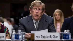 Former Solicitor General Ted Olson, who passed away in Nov. 2024, testifies on a panel of experts and character witnesses before the Senate Judiciary Committee.
