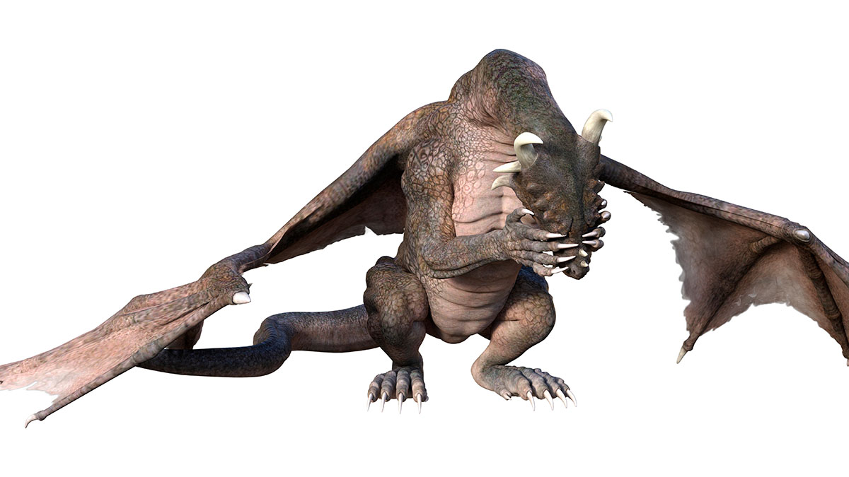 sad ashamed fantasy dragon 3d render