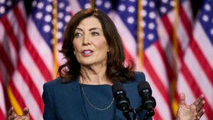 new york governor kathy hochul speaks at a press conference