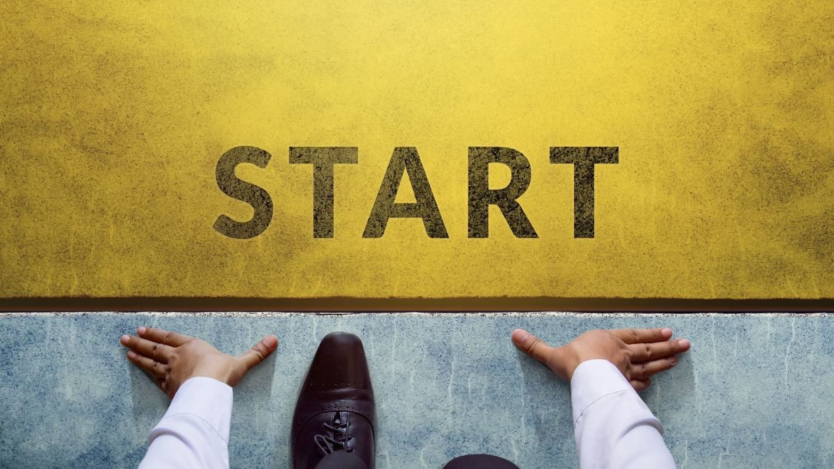a person waits at a starting line