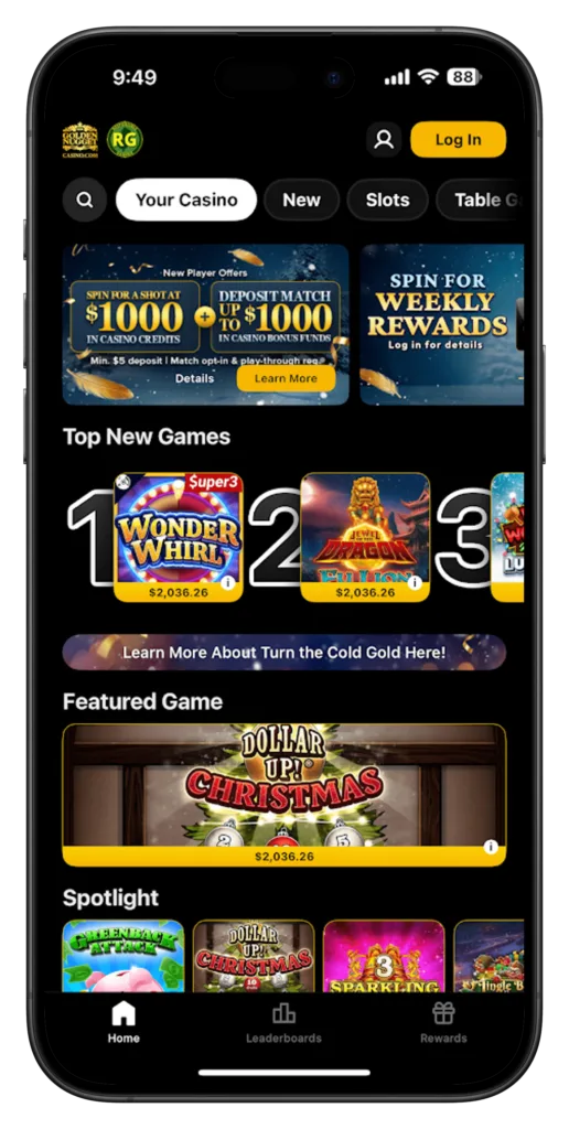 Golden Nugget App Home Screen