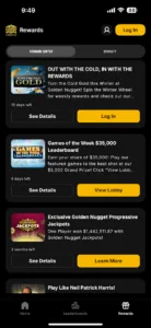 Golden Nugget App Rewards Screen