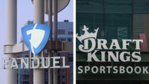 the draftkings and fanduel logos on buildings