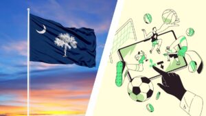 the south carolina flag next to an image of sports being played on a phone with coins dropping