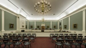 Inside empty supreme court chamber in Concord, New Hampshire