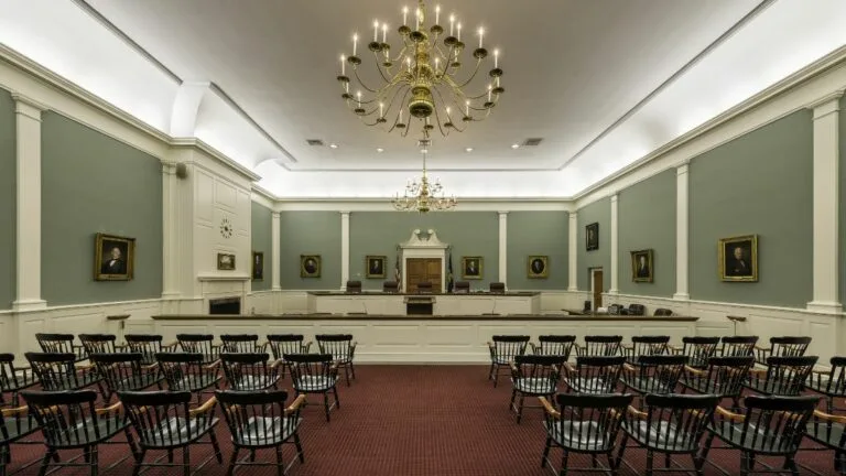 Inside empty supreme court chamber in Concord, New Hampshire