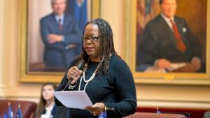 Virginia senator Mamie Locke speaks on floor of Virginia Senate