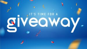 a blue celebration sign with its time for a giveaway written on it