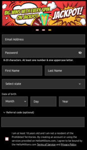 Hello Millions Sign-Up Window