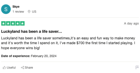 LuckyLand Trustpilot Review 3