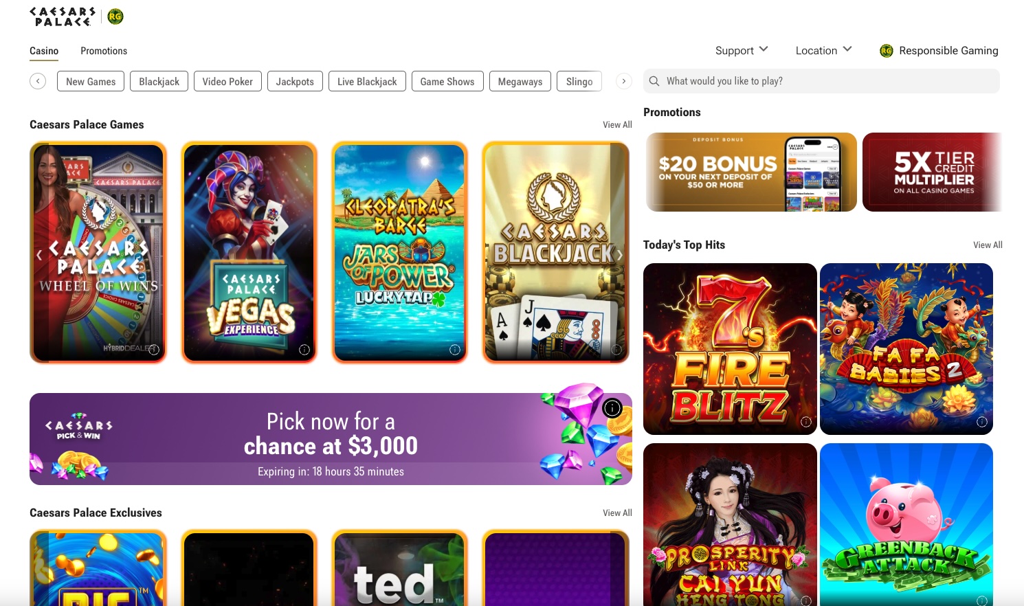 Caesars Palace Online Casino game lobby