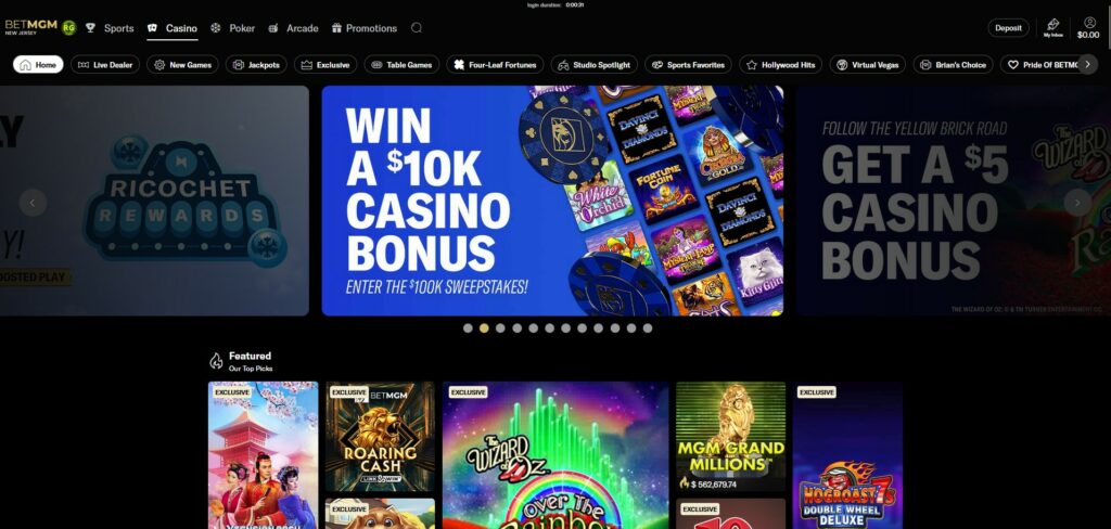BetMGM Casino Homepage