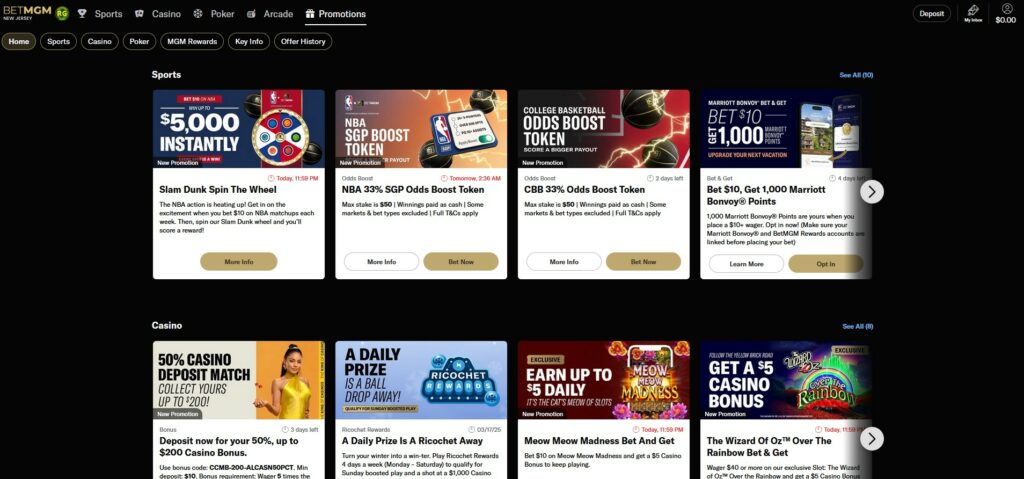 BetMGM Casino Promotions Page