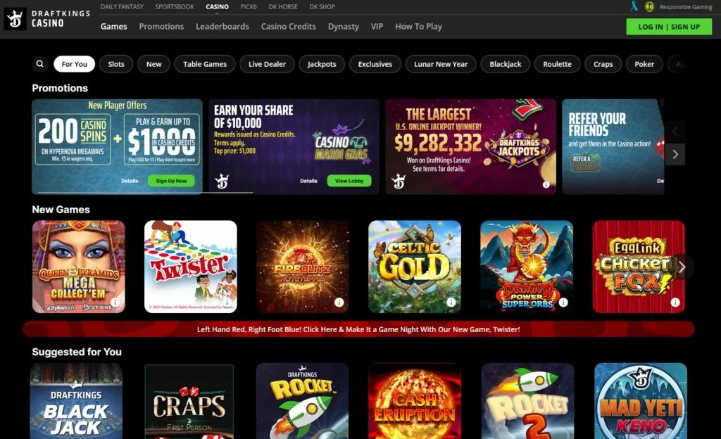 DraftKings Homepage Screenshot