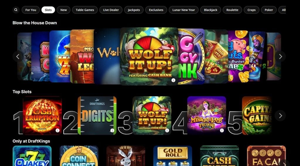 DraftKings Casino Slots Page