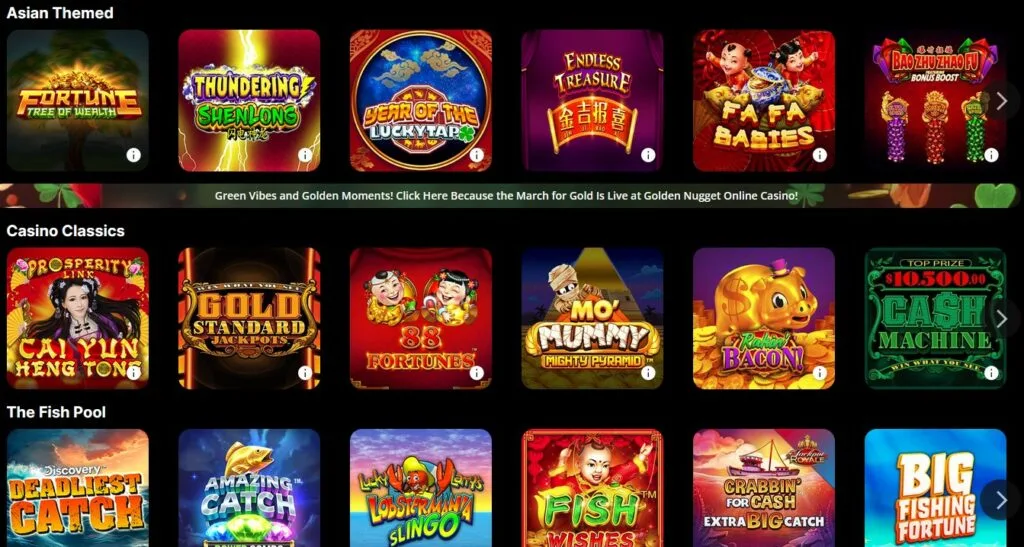 Golden Nugget Game Categories