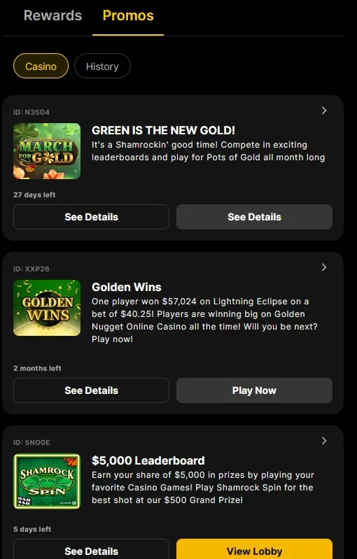 Golden Nugget Promotions Page