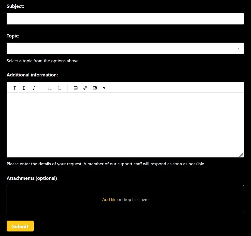 Golden Nugget Support Request Form