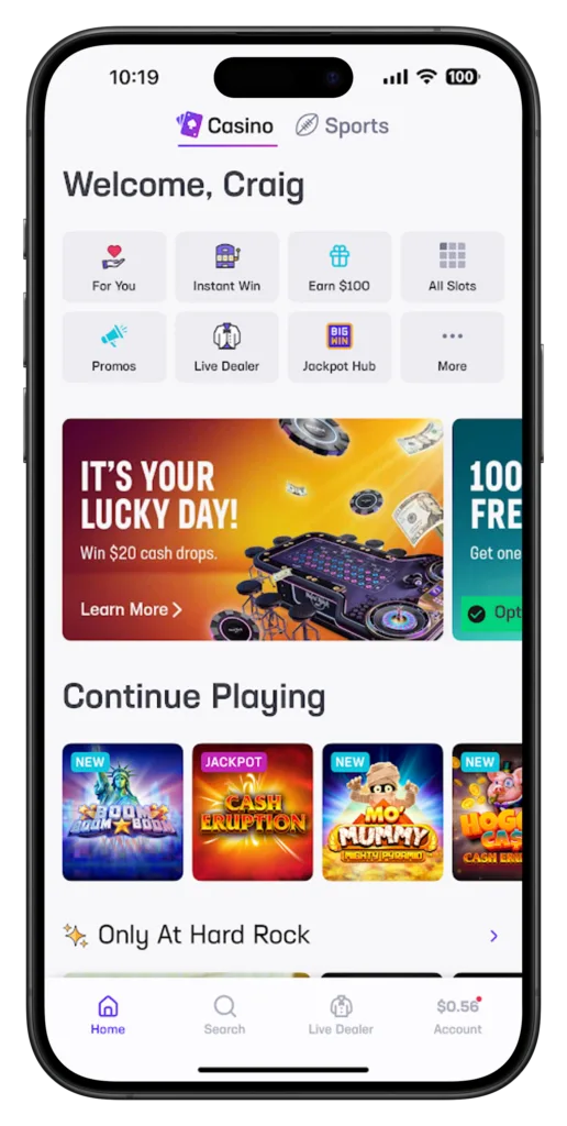 Hard Rock Bet App Home