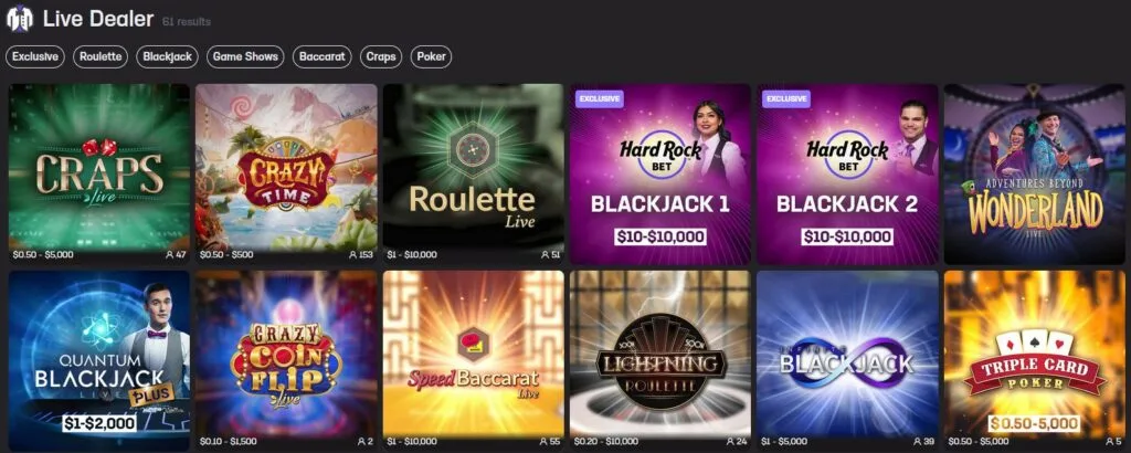 Hard Rock Bet Live Dealer Games