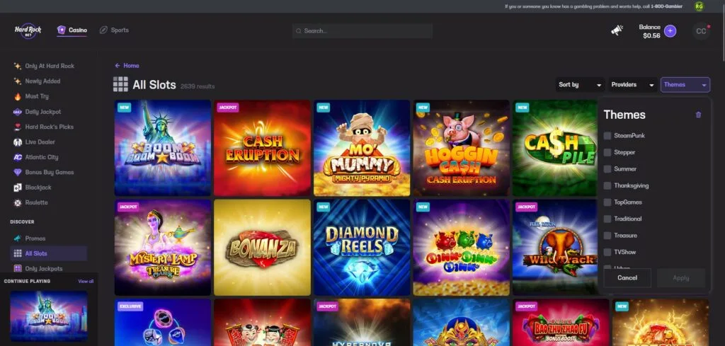 Hard Rock Bet Slots Page