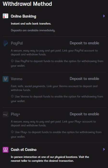 Hard Rock Bet Withdrawal Options