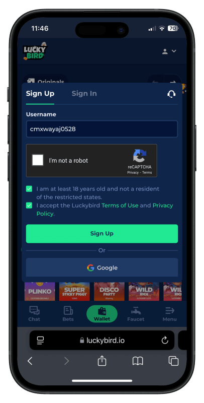 Luckybird signup