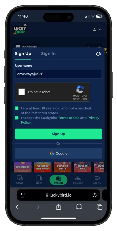 Luckybird signup