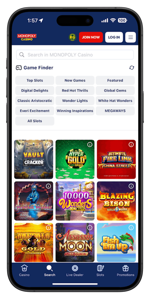 MONOPOLY Casino App Game Finder