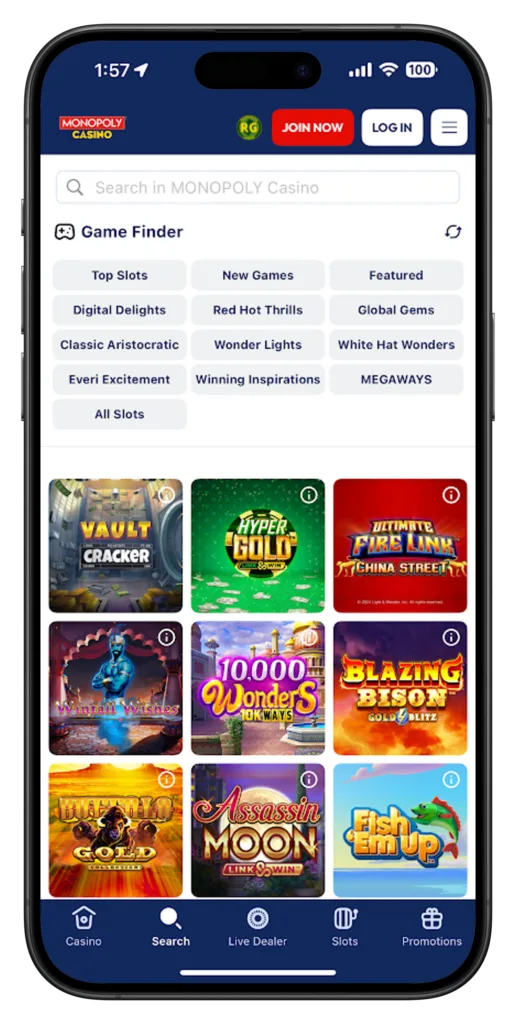 MONOPOLY Casino App Game Finder