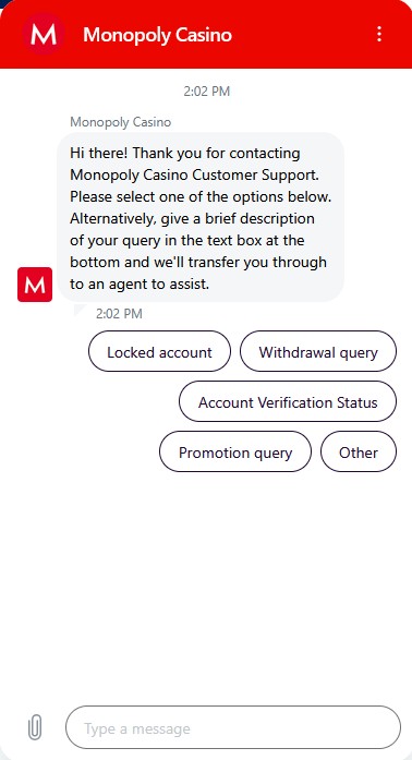 MONOPOLY Casino Live Chat