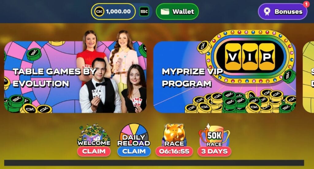 MyPrize.us Social Casino bonuses