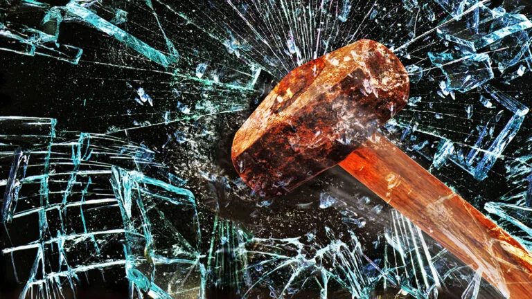 Sledgehammer Smashing Glass Shatter Broken Window