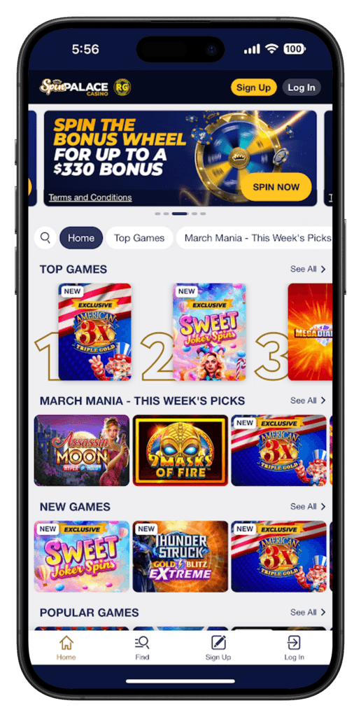 Spin Palace Mobile App Screenshot