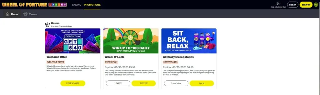 Wheel of Fortune Promotions Page
