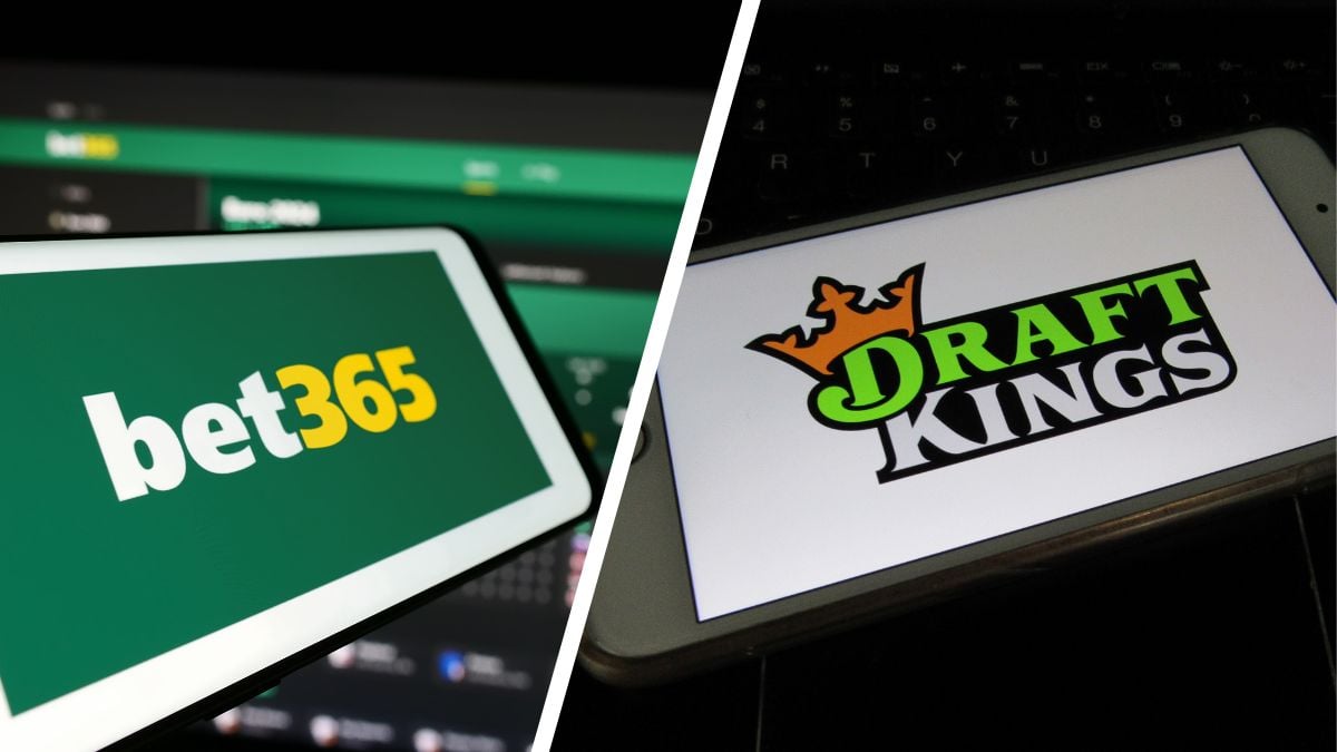 two mobile phones with a bet365 logo on one and a draftkings logo on the other
