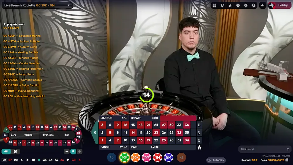 Live dealer roulette at Chanced Casino