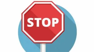 White background with illustrated two-toned blue circle centered. Red and white stop sign sits atop, and slightly outside blue circle's top left