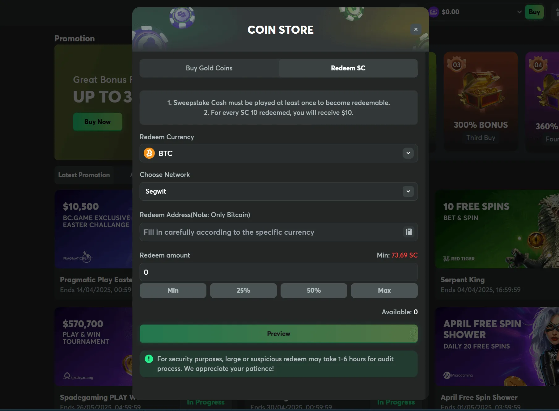 BC.GAME Coin Purchase Process